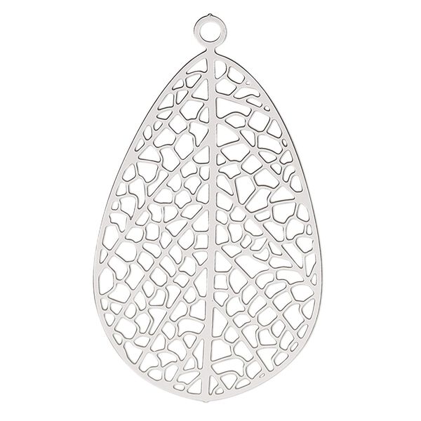 Focal, Lazer Lace™, stainless steel, 36.5x23mm double-sided leaf. Sold per pkg of 2. image number 0