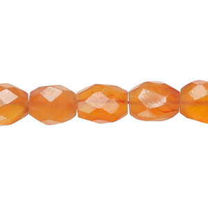 Carnelian 1pkg1, hand-cut faceted puffed oval bead, 13 inch 10x8mm-14x10mm