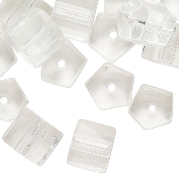 Bead, pressed glass, clear, 12x11mm pentagon tube. Sold per 2-ounce pkg, approximately 25 beads. image number 0