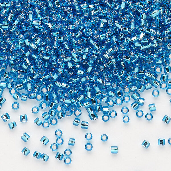 Seed bead, Dyna-Mites™, glass, pkg/40g, #11 round, transparent silver-lined turquoise blue, (75:SR 11/0 SR). image number 0