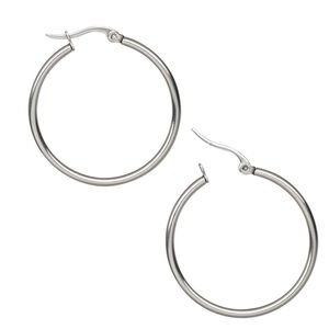 Earring hoop 1pkg2, 34mm / 2mm wide / latch-back, stainless steel 1 pair