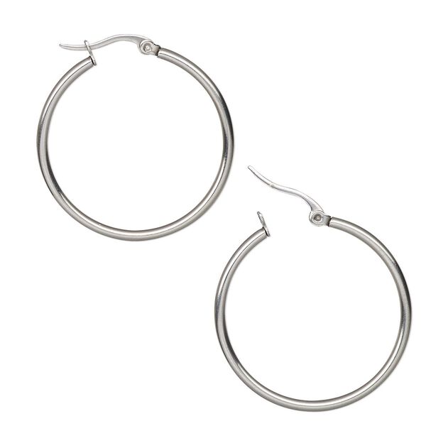 Earring hoop 1pkg2, 34mm / 2mm wide / latch-back, stainless steel 1 pair image number 0