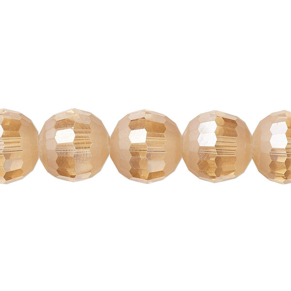 Bead 1pk 96 facets translucent amber peach AB half-matte, Celestial Crystal® 12mm round 8 inch image number 0