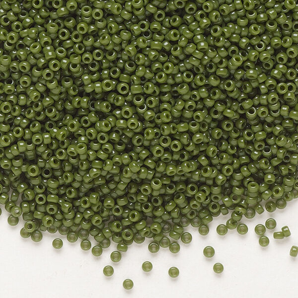 Seed bead, Miyuki, glass, pkg/35g, #15 rocaille, opaque avocado, (RR-501). image number 0