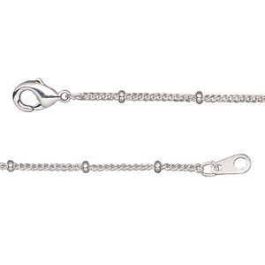 Chain 1pkg1 silver-plated curb, 1.3mm / 2x1mm rondelle / lobster claw clasp, brass 18 inch