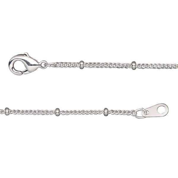 Chain, silver-plated brass, 1.3mm curb and 2x1mm rondelle, 18 inches with lobster claw clasp. Sold individually. image number 0