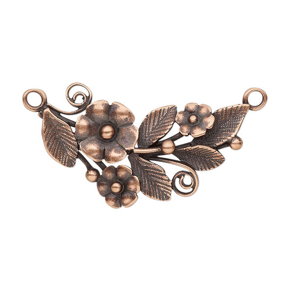 Focal, JBB Findings, antique copper-plated brass, 31x19mm single-sided with flowers and leaves, 2 loops. Sold individually. image number 0