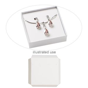Box insert, paper, white, 3-1/2 x 3-1/2 x 3/4 inch square earring and necklace card. Sold per pkg of 10.