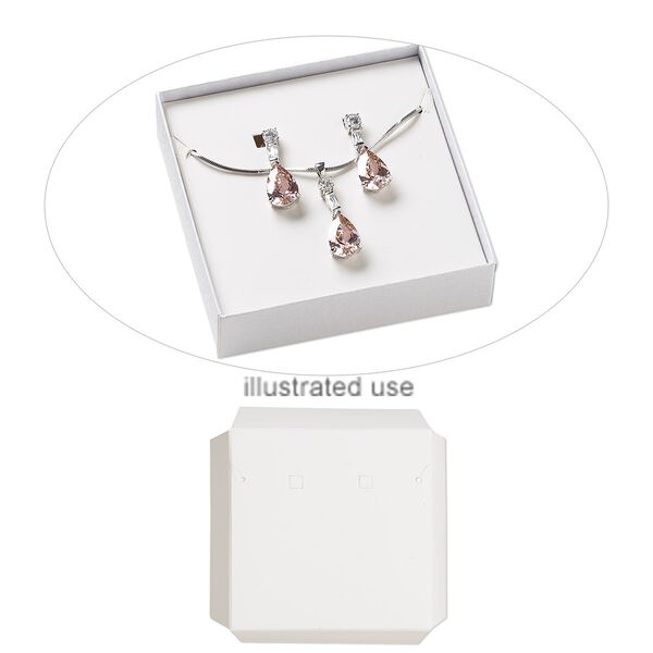 Box insert, paper, white, 3-1/2 x 3-1/2 x 3/4 inch square earring and necklace card. Sold per pkg of 10. image number 0
