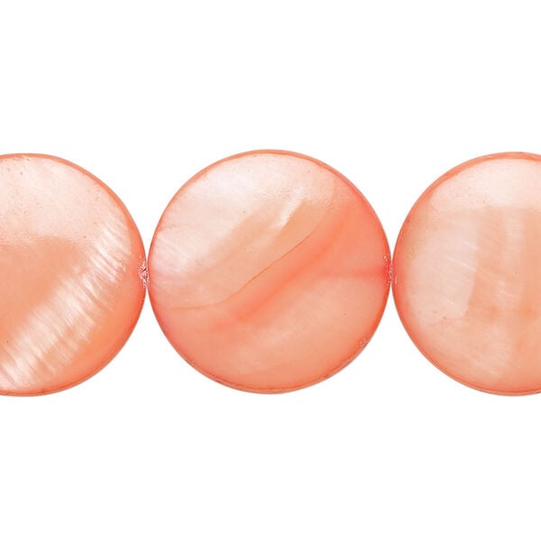 Mother-of-pearl shell 1pkg1, puffed flat round bead 15 inch flamingo 19-20mm image number 0