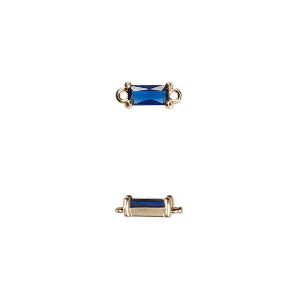 Link, glass and gold-finished brass, dark blue, 7.5x4mm faceted rectangle. Sold per pkg of 10. image number 0