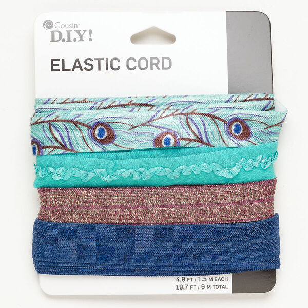 Cord 1pkg4 elastic, 15mm flat, 1.5 meter assortment assorted colors image number 0