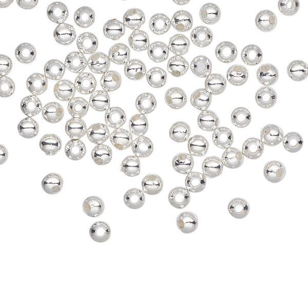 Bead, silver-plated steel, 3mm round. Sold per pkg of 500. image number 0