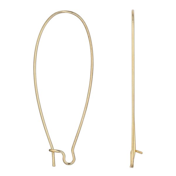 Ear wire kidney 1pkg10 gold-plated, 47mm / open loop, 21 gauge stainless steel 5 pair image number 0