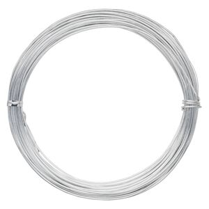 Wire, anodized aluminum, silver, 1.5mm round, 14 gauge. Sold per pkg of 45 feet.