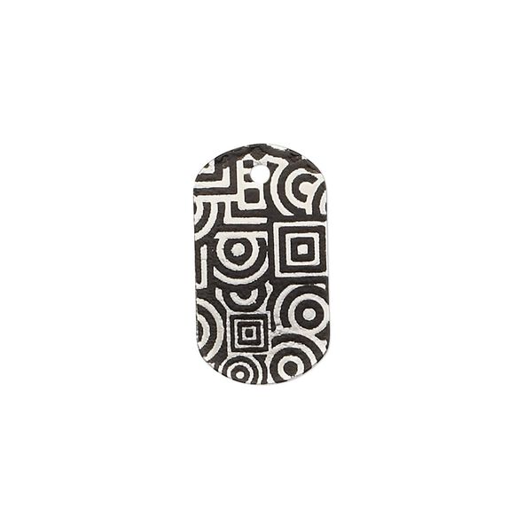 Drop, imitation rhodium-finished carbon steel, black, 20x11mm single-sided dog tag with geometric design. Sold per pkg of 4. image number 0