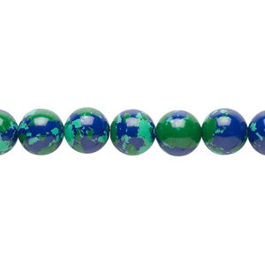 Bead, resin, dark blue / green / turquoise blue, 8mm round. Sold per 15-1/2" to 16" strand.