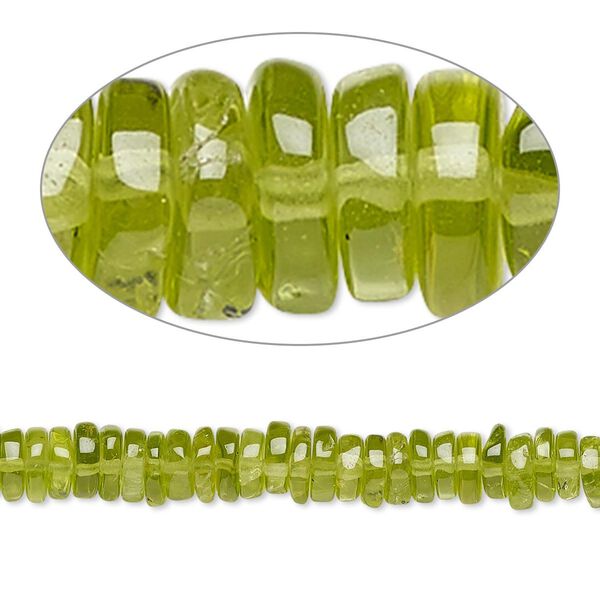 Peridot 1pkg1, hand-cut rondelle bead natural 8 inch 4x1mm-6x2mm image number 0