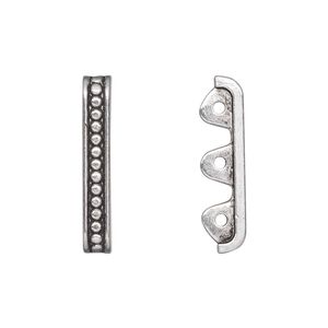 Spacer bar, antique silver-plated "pewter" (zinc-based alloy), 24x4mm single-sided 3-strand beaded, fits up to 7.5mm bead. Sold per pkg of 20.