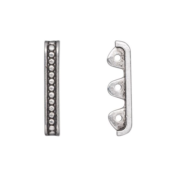 Spacer bar, antique silver-plated "pewter" (zinc-based alloy), 24x4mm single-sided 3-strand beaded, fits up to 7.5mm bead. Sold per pkg of 20. image number 0