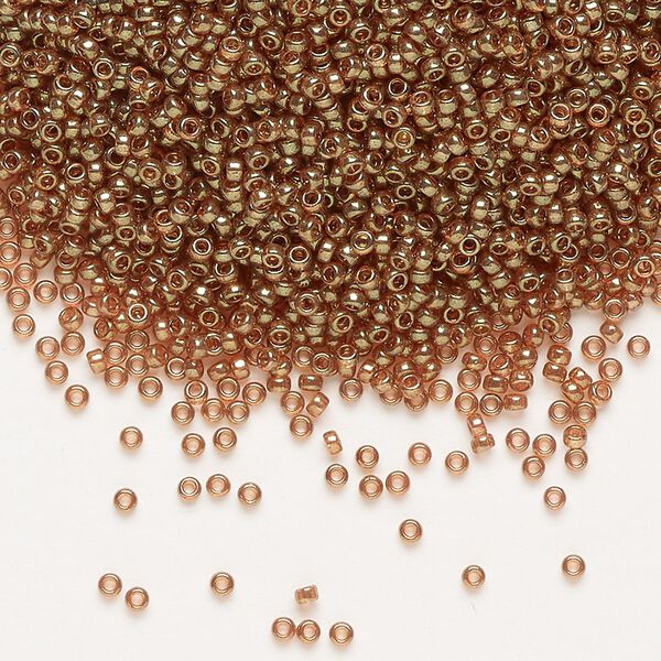 Seed bead, Miyuki, glass, pkg/35g, #15 rocaille, translucent gold luster topaz (RR-311). image number 0