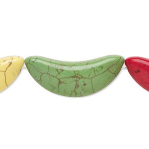 Bead, "howlite" (resin) (imitation), mixed colors, 47x17mm-48x18mm moon. Sold per 8-inch strand.