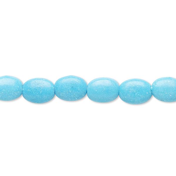 Bead, magnesite (dyed / stabilized), blue, 8x6mm-8x7mm puffed oval, B- grade, Mohs hardness 3-1/2 to 4. Sold per 15-inch strand. image number 0