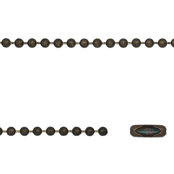 Chain, antique brass-finished steel, 2.4mm ball, 27 inches with 2 connectors. Sold individually. image number 0