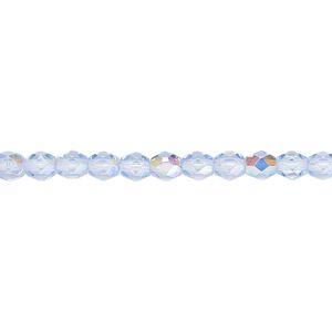 Bead, Czech fire-polished glass, blue AB, 4mm faceted round. Sold per 15-1/2" to 16" strand.