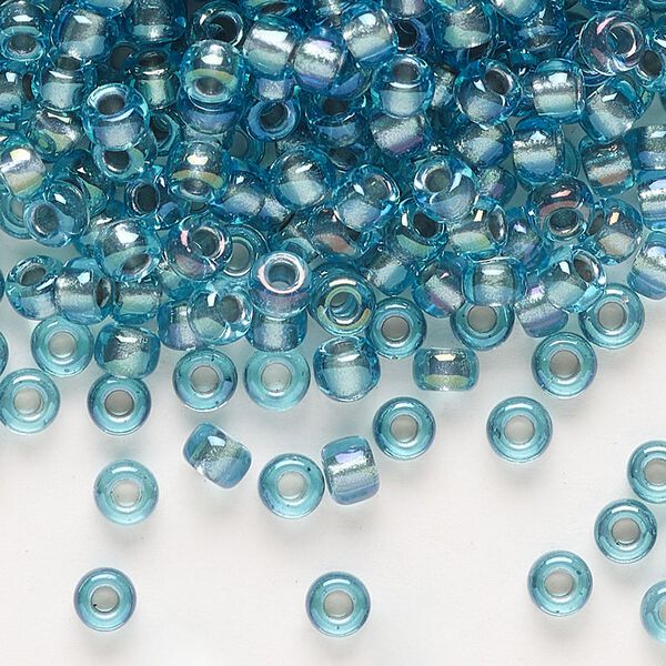 Seed bead, Miyuki, glass, pkg/25g, #6 rocaille, translucent dusk-lined luster crystal clear (RR-1824). image number 0