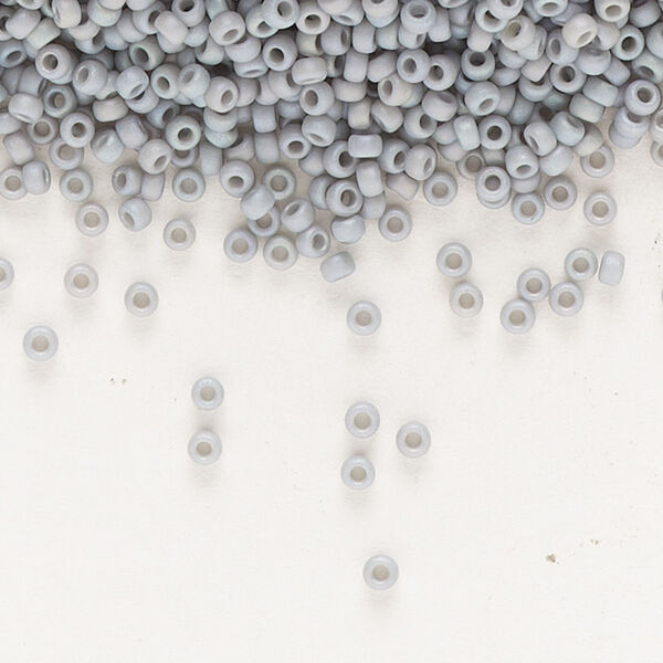 Seed bead, Miyuki, glass, pkg/250g, #15 rocaille, opaque matte rainbow shark fin grey, (RR-4705). image number 0