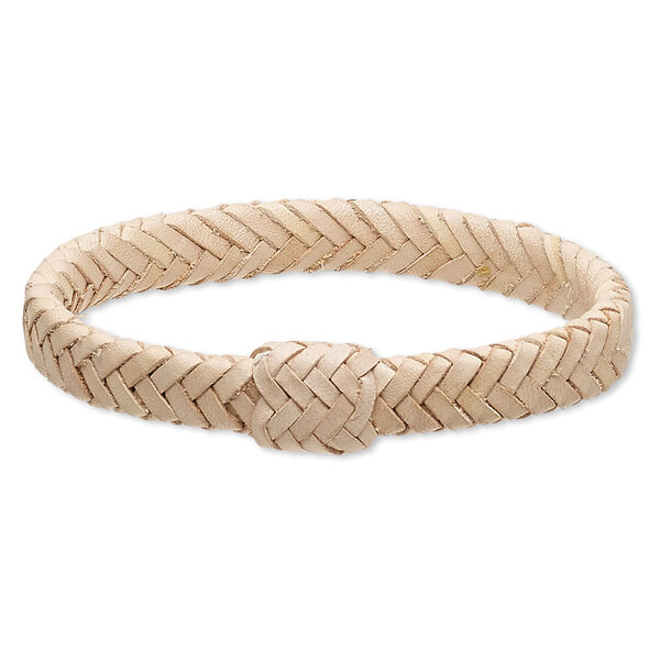 Bracelet, bangle, leather (natural), 15mm wide braided, 8 inches. Sold individually. image number 0