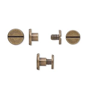 Rivet, twist-in, antique brass-plated brass, 8x5mm with 8mm flat round and 3mm shank. Sold per pkg of (4) 2-piece sets.