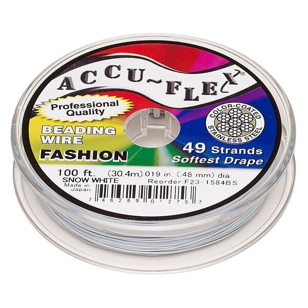 Beading wire, Accu-Flex®, nylon and stainless steel, snow white, 49 strand, 0.019-inch diameter. Sold per 100-foot spool. image number 0