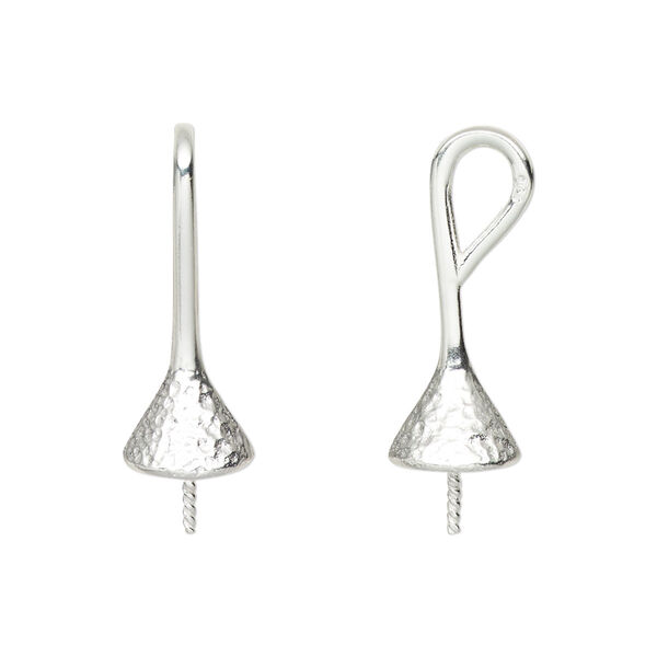 Pendant, sterling silver, 23x8.5mm hammered bell with 5.5mm peg and 3.5mm hole, fits 8-10mm half-drilled bead. Sold individually. image number 0