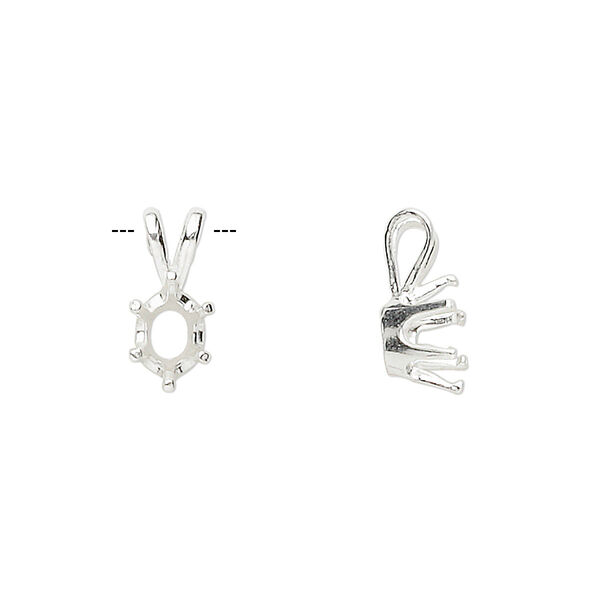 Pendant, Sure-Set™, sterling silver, 7x5mm pre-notched 6-prong oval basket setting. Sold individually. image number 0