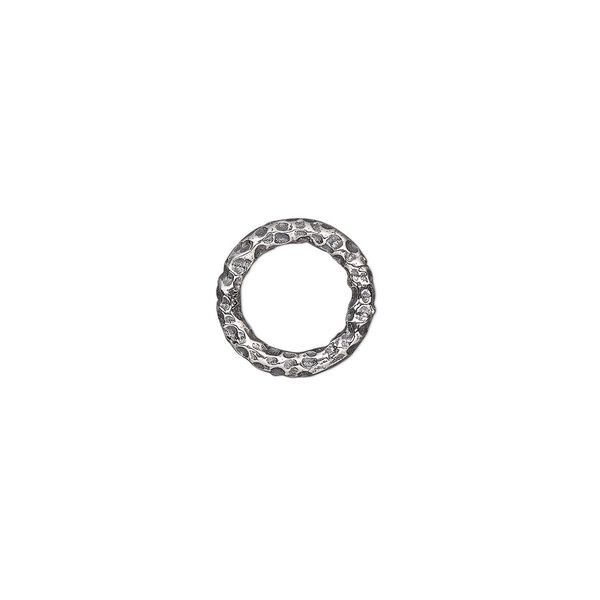 Jump ring, antiqued sterling silver, 10mm hammered round, 7mm inside diameter, 12 gauge. Sold per pkg of 2. image number 0