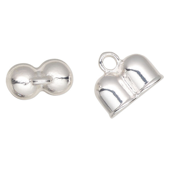 Cord end, silver-finished "pewter" (zinc-based alloy), 24x14mm glue-in double round tube. Sold per pkg of 2. image number 0
