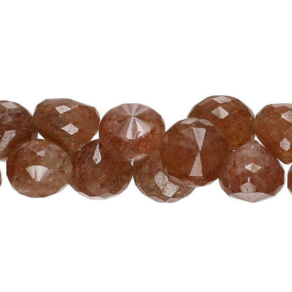 Bead, strawberry quartz (natural), dark, 9mm-11x10mm hand-cut faceted teardrop, B- grade, Mohs hardness 7. Sold per 7-inch strand, approximately 40 beads. image number 0