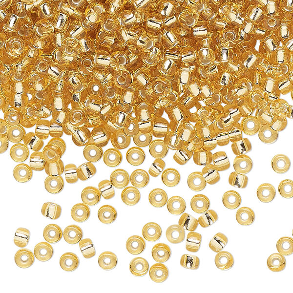 Seed bead, Miyuki, glass, pkg/250g, #8 rocaille, transparent silver-lined gold, (RR-3). image number 0