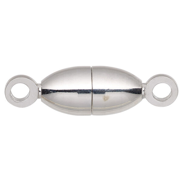 Clasp, magnetic, silver-finished brass, 12x6mm oval. Sold individually. image number 0