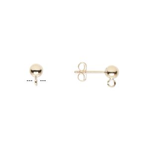 Earstud 1pkg10 14Kt gold-filled, 4mm ball / open loop / earnuts, 5 pair