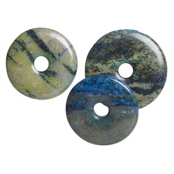 Yellow "turquoise" (serpentine with quartz) 1pkg3, donut focal C grade, mix 40-45mm image number 0