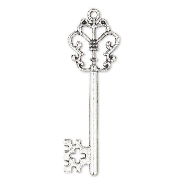Focal, antique silver-plated "pewter" (zinc-based alloy), 55x18mm double-sided key. Sold per pkg of 2. image number 0