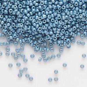 Seed bead, Miyuki, glass, pkg/25g, #11 rocaille, opaque matte galvanized dark aqua, (RR-2094).