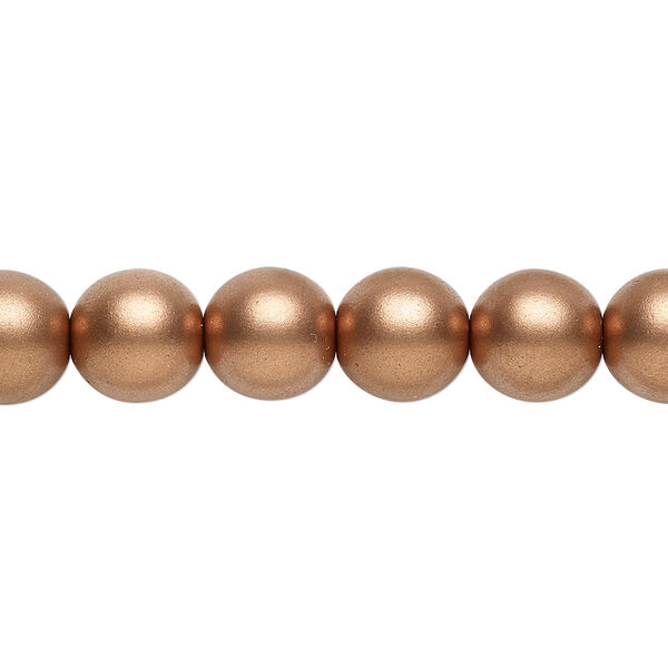 Bead, Czech glass druk, opaque satin metallic light copper, 10mm round. Sold per 15-1/2" to 16" strand. image number 0
