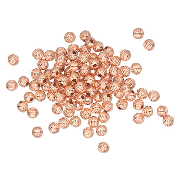 Bead, clear-coated copper, 3mm corrugated round. Sold per pkg of 1,000. image number 0
