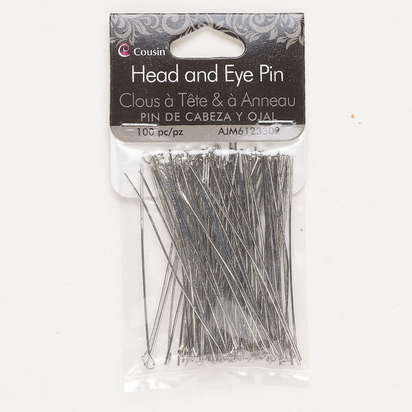Steel 1pkg100, head pin / eye pin 20 gauge assortment antique silver-finished 2-inch image number 0