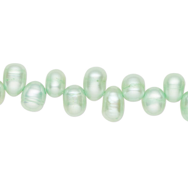 Pearl, cultured freshwater (dyed), teal green, 6x5mm-9x6mm top-drilled rice with 0.4-0.5mm hole, D grade, Mohs hardness 2-1/2 to 4. Sold per 14-inch strand. image number 0