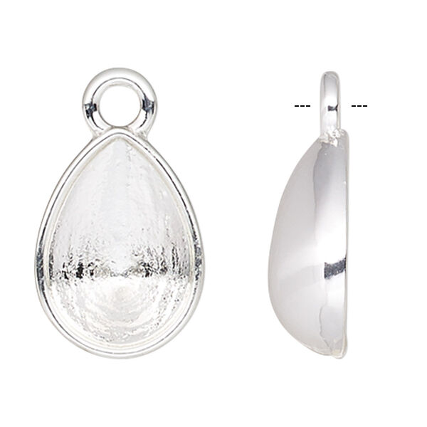 Drop, Almost Instant Jewelry®, silver-plated "pewter" (zinc-based alloy), 11x8mm beaded teardrop with 10x7mm pear setting. Sold individually. image number 0
